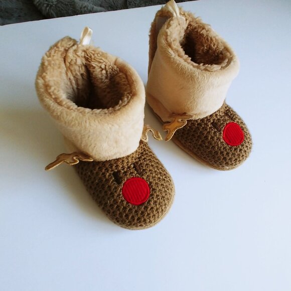 Reindeer Baby Slippers 3D Antlers size 5-6 - Picture 2 of 11